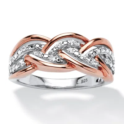 Palm Beach Jewelry 1/10 Tcw Round Diamond Braid Ring In Rose Gold-plated Sterling Silver In White