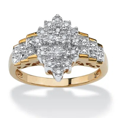 Palm Beach Jewelry 1/10 Tcw Round Diamond Marquise-shaped Step Ring In Gold-plated In Silver