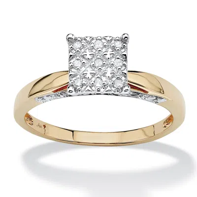 Palm Beach Jewelry 1/10 Tcw Round Diamond Pave 10k Yellow Gold Princess-shaped Ring In White