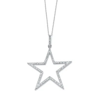 Palm Beach Jewelry 1/10 Tcw Round Diamond Star Necklace In Platinum-plated Sterling Silver 18" In White