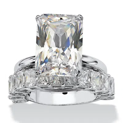 Palm Beach Jewelry 11.06 Tcw Cubic Zirconia Platinum-plated Bridal Engagement Ring Wedding Set In White