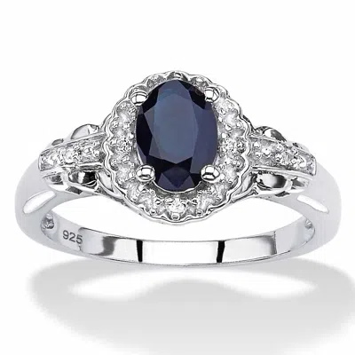 Palm Beach Jewelry 1.12 Cttw. Genuine Blue Sapphire And White Topaz Sterling Silver Halo Ring