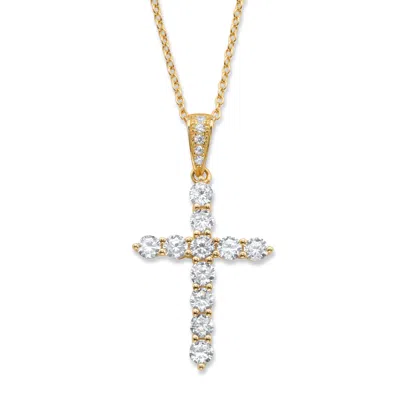 Palm Beach Jewelry 1.14 Cttw. Cubic Zirconia Gold-plated Silver Cross Pendant Necklace 16"-18" In White