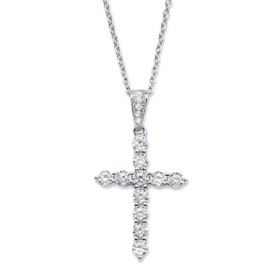 Palm Beach Jewelry 1.14 Cttw. Cubic Zirconia Sterling Silver Cross Pendant Necklace 16"-18" In White