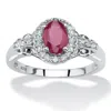 Palm Beach Jewelry 1.18 Tcw Oval Genuine Ruby And Topaz Halo Ring In .925 Sterling Silver In Red