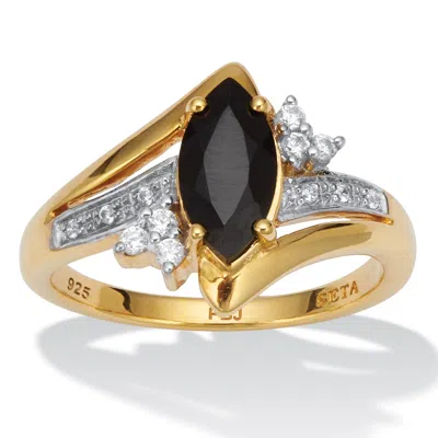 Palm Beach Jewelry .12 Tcw Marquise Cut Onyx And Cz 18k Gold-plated Sterling Silver Ring In Black