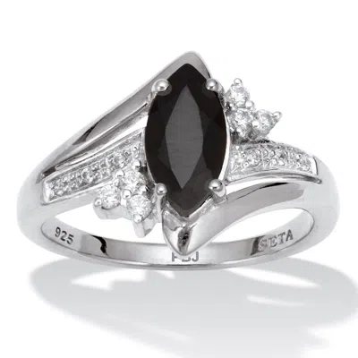 Palm Beach Jewelry .12 Tcw Marquise Cut Onyx And Round Cz Platinum-plated Sterling Silver Ring In Black