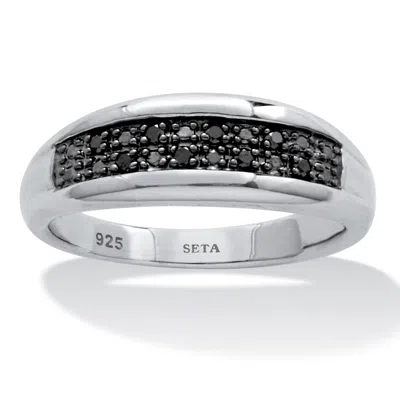 Palm Beach Jewelry .12 Tcw Men's Round Genuine Black Diamond Platinum-plated Sterling Silver Ring