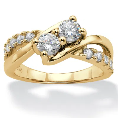 Palm Beach Jewelry 1.20 Cttw. Cubic Zirconia 14k Gold-plated Silver 2-stone Engagement Ring In White