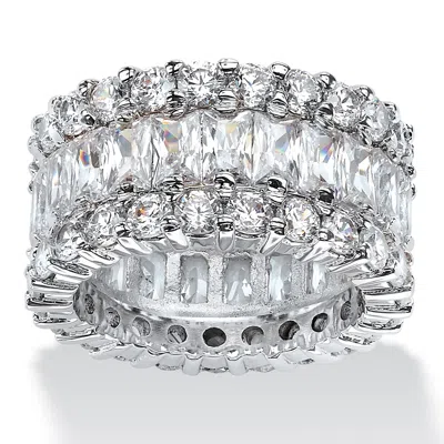 Palm Beach Jewelry 12.42 Tcw Baguette-cut Cubic Zirconia Platinum-plated Silver Eternity Ring In White