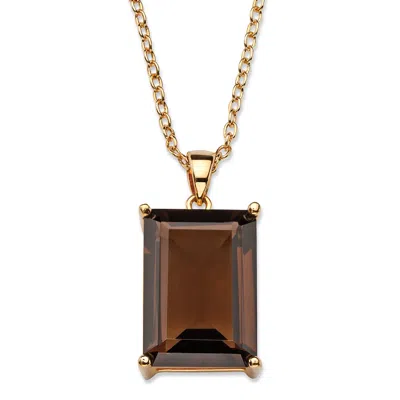 Palm Beach Jewelry 12.50 Tcw Hand-cut Genuine Smoky Topaz Gold-plated Pendant Necklace 16" In Brown