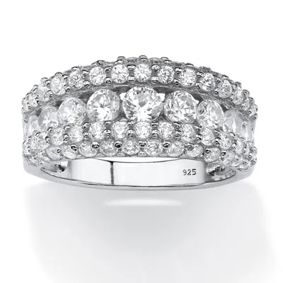 Palm Beach Jewelry 1.26 Tcw Cubic Zirconia Triple Row Ring In Platinum-plated Sterling Silver In White