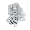 Palm Beach Jewelry 1.27 Cttw. Round Black And White Cz Platinum-plated Flower And Bee Cocktail Ring