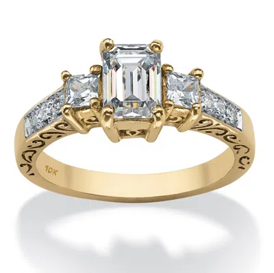 Palm Beach Jewelry 1.27 Tcw Emerald-cut Cubic Zirconia Scroll Ring In Solid 10k Gold In White