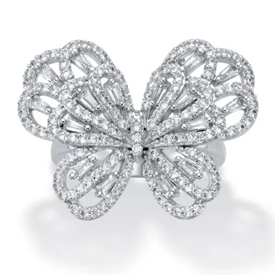 Palm Beach Jewelry 1.28 Cttw. Baguette-cut And Round Cubic Zirconia Platinum-plated Butterfly Ring In White