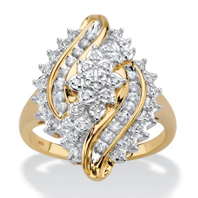 Palm Beach Jewelry 1/3 Cttw. Round Diamond 18k Gold-plated Sterling Silver Cluster Bypass Ring In White