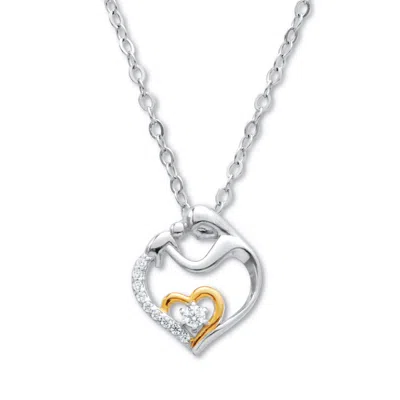 Palm Beach Jewelry .13 Tcw Cubic Zirconia Heart In Silvertone Pendant, 20-inch With 2-inch Extender