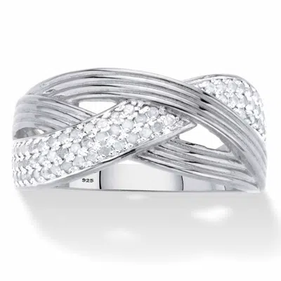 Palm Beach Jewelry 1/3 Tcw Round Diamond Platinum-plated Sterling Silver Grooved Crossover Ring In White