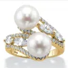 Palm Beach Jewelry 1.30 Tcw Genuine Pearl & Cz 14k Gold/silver Ring In Yellow