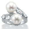 Palm Beach Jewelry 1.30 Tcw Round Pearl Sterling Silver Bypass Ring In White