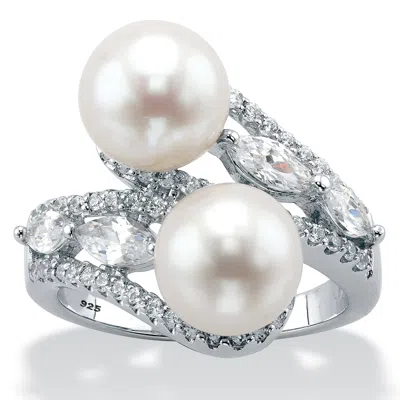Palm Beach Jewelry 1.30 Tcw Round Pearl Sterling Silver Bypass Ring In White