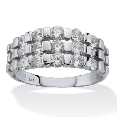 Palm Beach Jewelry 1.31 Cttw Round Cubic Zirconia Platinum Plated .925 Silver Multi Row Ring In White