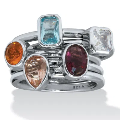 Palm Beach Jewelry 1.32 Tcw Cz And Simulated Crystal Platinum-plated 5 Piece Stackable Ring Set In Yellow