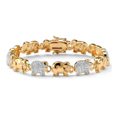 Palm Beach Jewelry 1.32 Tcw Pave Cubic Zirconia Elephant-link Charm Bracelet In 18k Gold-plated 8"