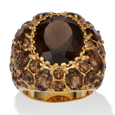 Palm Beach Jewelry 13.36 Tcw Oval-cut Genuine Smoky Quartz Crystal Yellow Gold-plated Ring In Brown