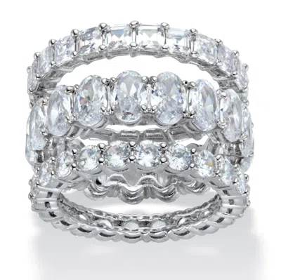 Palm Beach Jewelry 13.56 Cttw. Multi-cut Cubic Zirconia Platinum-plated 3-piece Eternity Ring Set In White