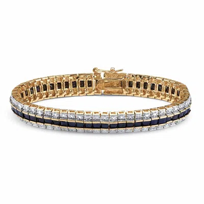 Palm Beach Jewelry 13.76 Tcw Princess-cut Midnight Sapphire And Diamond Accented Tennis Bracelet