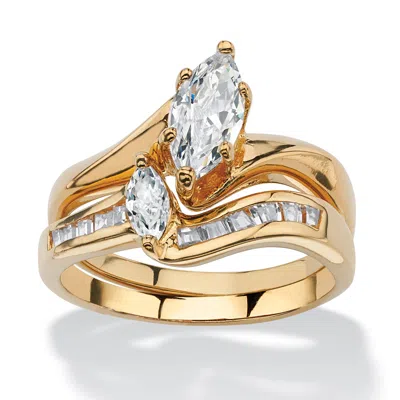 Palm Beach Jewelry 1.38 Tcw Marquise-cut Cubic Zirconia Bridal Ring Set In Gold-plated In White