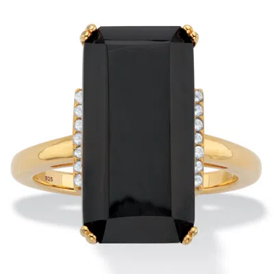Palm Beach Jewelry .14 Cttw. Emerald Cut Black Onyx & White Topaz 18k Gold-plated Silver Ring