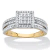 Palm Beach Jewelry 1/4 Tcw Diamond Solid 10k Yellow Gold Squared Cluster Triple-row Ring In White