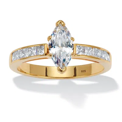 Palm Beach Jewelry 1.4 Tcw Marquise Cz 14k Yellow Gold-plated Sterling Silver Engagement Ring In White