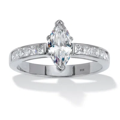 Palm Beach Jewelry 1.4 Tcw Marquise Cz Platinum-plated Sterling Silver Engagement Ring In White
