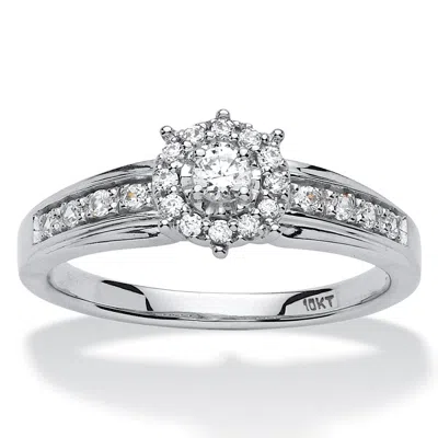 Palm Beach Jewelry 1/4 Tcw Round Diamond Halo Engagement Ring In 10k White Gold