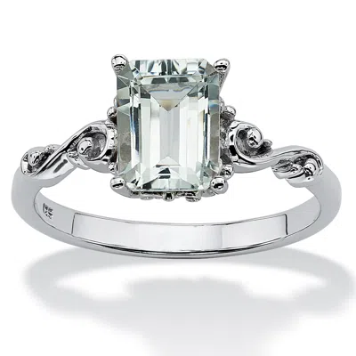 Palm Beach Jewelry 1.40 Tcw Emerald-cut Genuine Aquamarine Platinum-plated Sterling Silver Ring In Multi