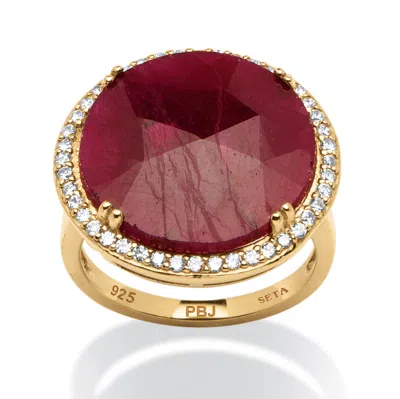 Palm Beach Jewelry 14.35 Tcw Round Genuine Ruby And Cz Ring In Yellow