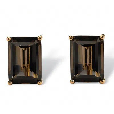 Palm Beach Jewelry 14.50 Tcw Emerald-cut Smoky Quartz Drop Earrings In Gold-plated In Brown
