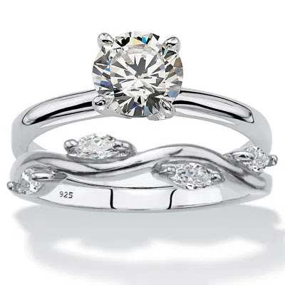 Palm Beach Jewelry 1.48 Cttw. Cubic Zirconia Sterling Silver 2-pc. Solitaire Vine Bridal Ring Set In White