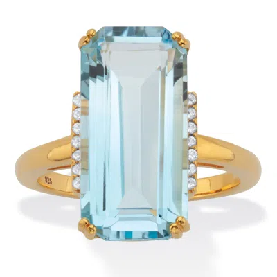 Palm Beach Jewelry 14.8 Cttw. Emerald Cut Blue And White Topaz 18k Gold-plated Silver Cocktail Ring