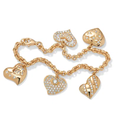 Palm Beach Jewelry 1.48 Tcw Cubic Zirconia Heart Charm Bracelet In Yellow Goldtone In White