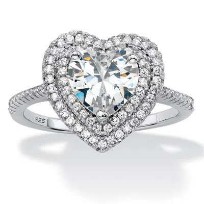 Palm Beach Jewelry 1.48 Tcw Heart Cz Platinum/silver Halo Ring In White