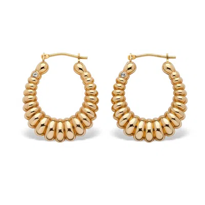 Palm Beach Jewelry 14k Gold Shrimp-style Ultra-lightweight Hoop Earrings Nano Diamond Resin Filled