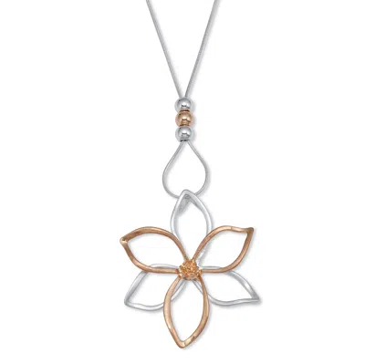 Palm Beach Jewelry 14k Rose Gold-plated Two-tone Flower Drop Pendant Necklace 36-inch Length In White