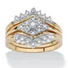 Palm Beach Jewelry 1/5 Tcw Diamond 18k Yellow Gold-plated Sterling Silver 3-piece Wedding Ring Set In White