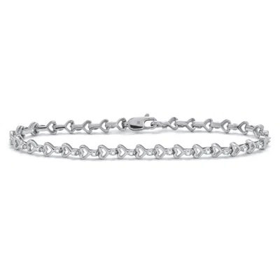 Palm Beach Jewelry .15 Tcw Diamond Sterling Silver Heart Link Bracelet 7 Inches