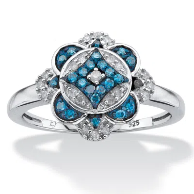 Palm Beach Jewelry 1/5 Tcw Enhanced Blue And White Diamond Platinum-plated Silver Cocktail Ring