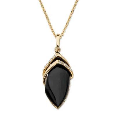 Palm Beach Jewelry .15 Tcw Marquise-shaped Genuine Onyx And Cz Pendant Necklace 18k Gold-plated 18" In Black